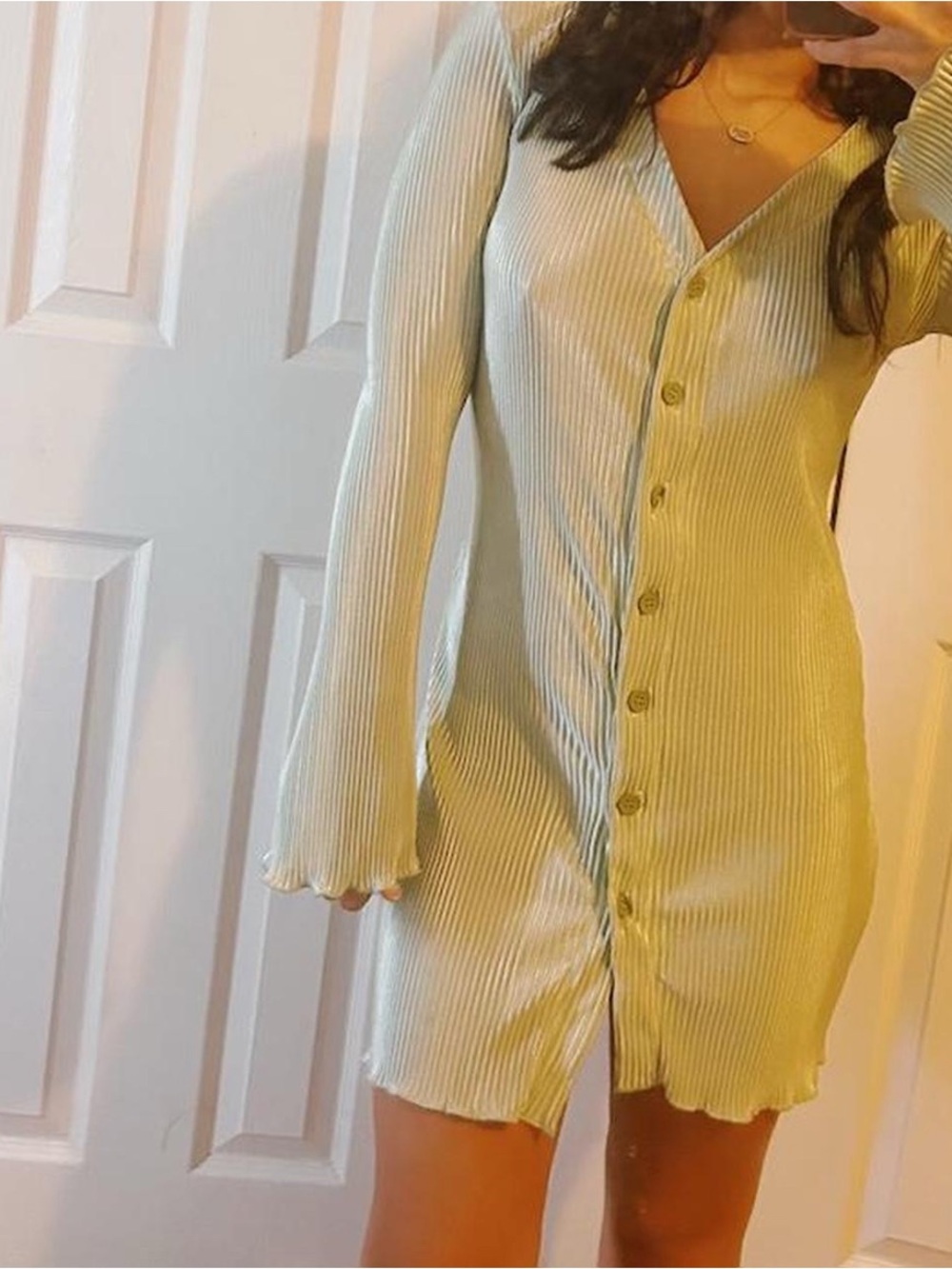 Princess Polly Ribbed Button-Front Mini Dress in Sage Green